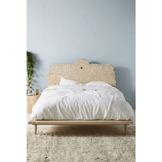 Hand Carved Bohemian Style Floral Queen Bed |King Bed