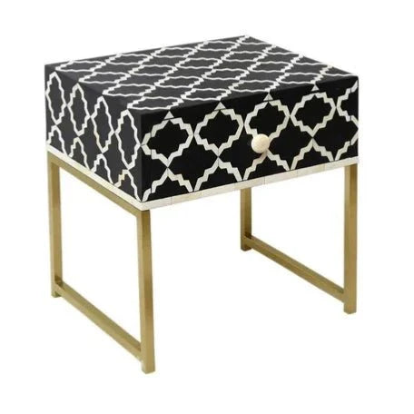 Handmade Bone Inlay Bedside One Drawer Nightstand Table