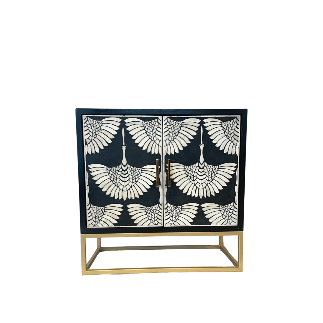 Handmade Bone Inlay Black Ibis Swan Cabinet | Cabinetry Furniture