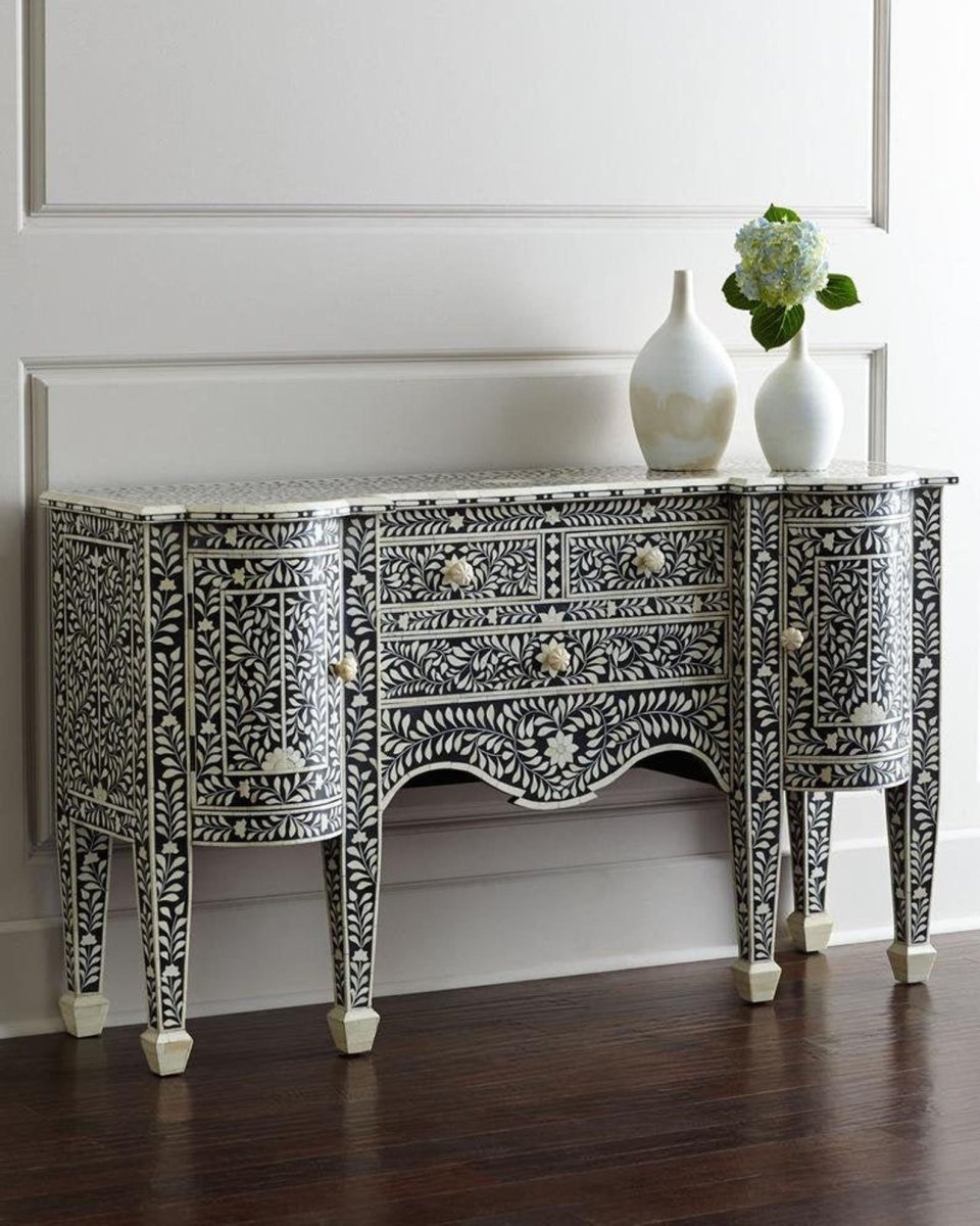 Handmade Bone inlay Luxury Sideboard Buffet table in Black Color