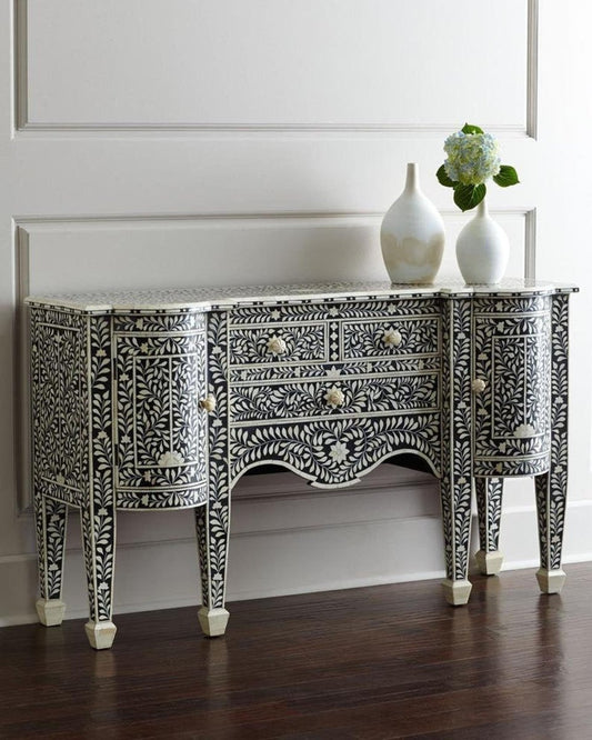 Handmade Bone inlay Luxury Sideboard Buffet table in Black Color