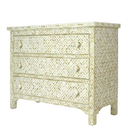 Handmade Bone Inlay Chest of Four Drawers White Color