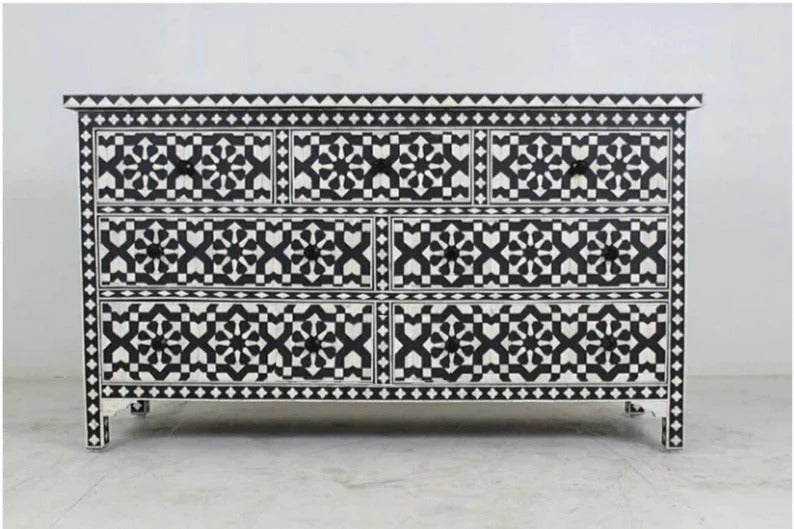 Handmade Bone Inlay Chest of Seven Drawers | Living Room Decor