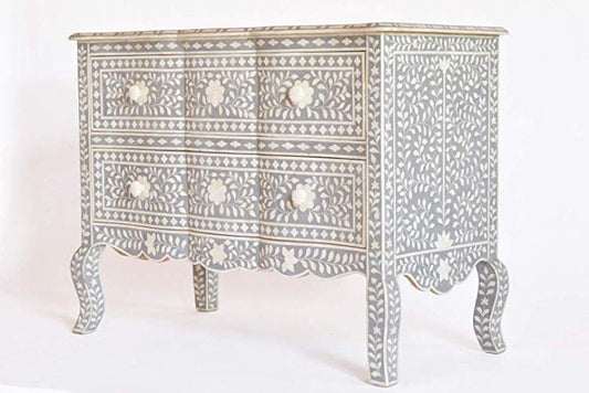 Handmade Bone Inlay Chest of Two Drawers French Dresser in Grey Color