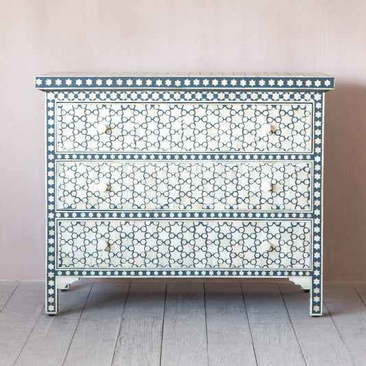 Handmade Star Design Bone Inlay Chest of Drawers | Luxury Dresser