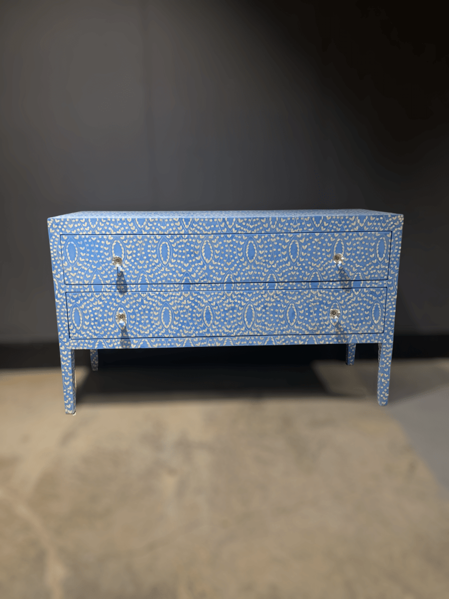 Handmade Bone Inlay Chest of Drawers | Indian Dresser in Blue Color