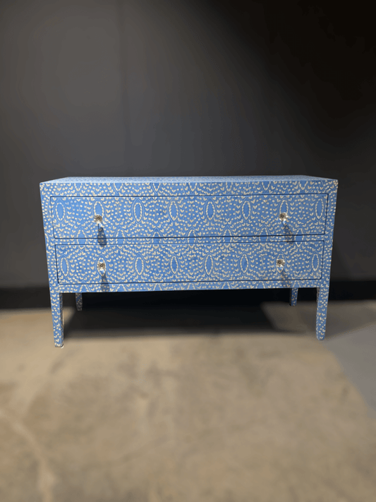 Handmade Bone Inlay Chest of Drawers | Indian Dresser in Blue Color