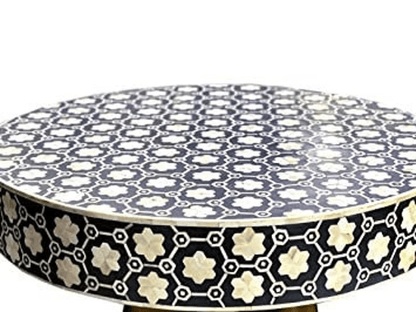 Handmade Inlay Round Coffee Table in Black and White Color