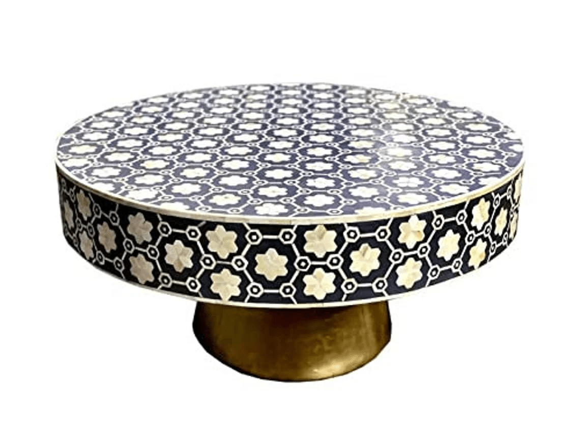 Handmade Inlay Round Coffee Table in Black and White Color