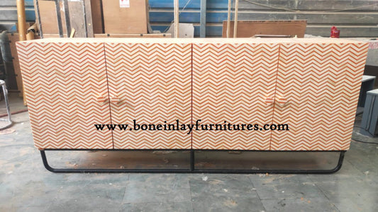 Handmade Bone Inlay Deco Sideboard |  Buffet Table In Orange Color