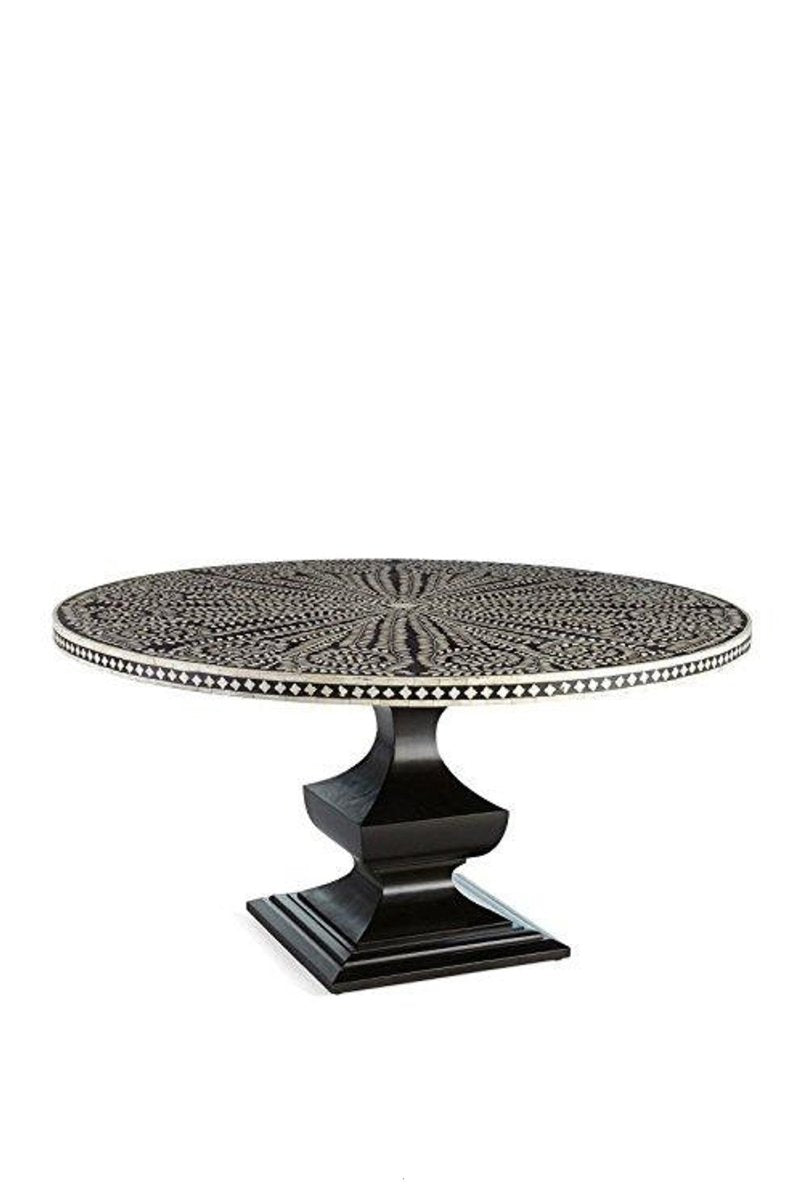 Handmade Bone Inlay Floral Dining Table | Bone Inlay Round Table