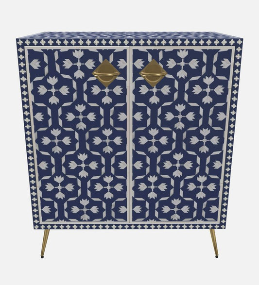 Handmade Bone Inlay Hallway Cabinet in Indigo Matte Finish