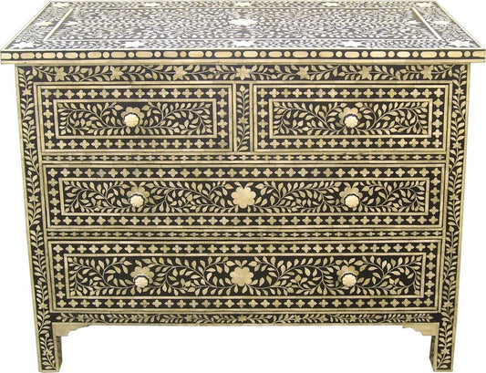 Handmade Bone Inlay Leaf Pattern Chest of Drawers | Bedroom Storage Unit