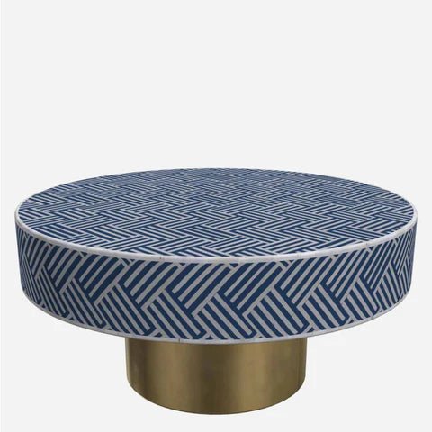 Handmade Bone Inlay Round Blue Color Coffee Table