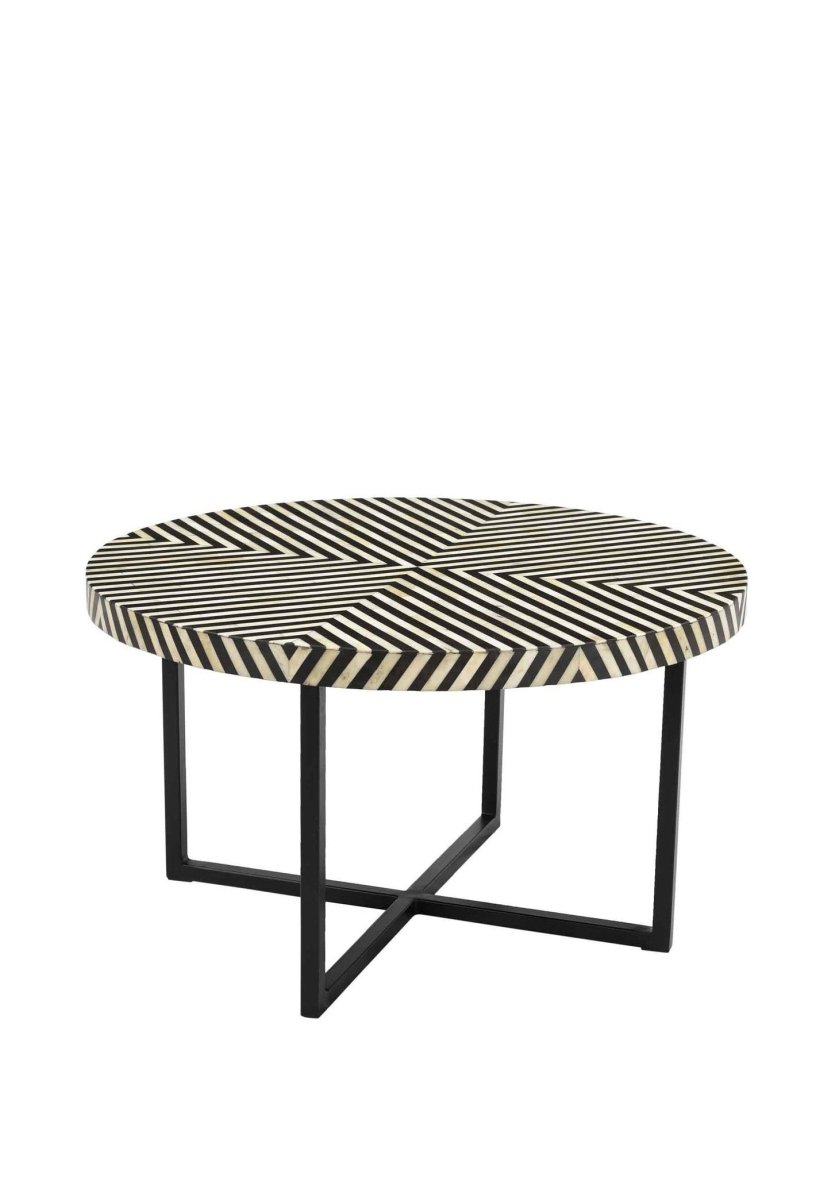 Handmade Bone Inlay Round Coffee Table | Custom Black & White Color Center Table