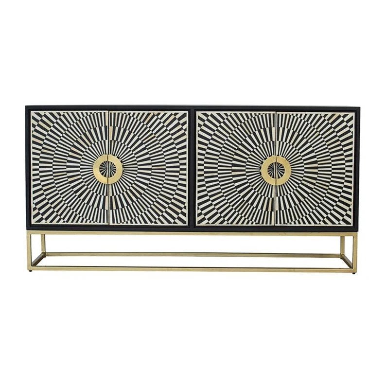 Handmade Bone Inlay Striped Pattern Sideboard with Four Door | Buffet Table