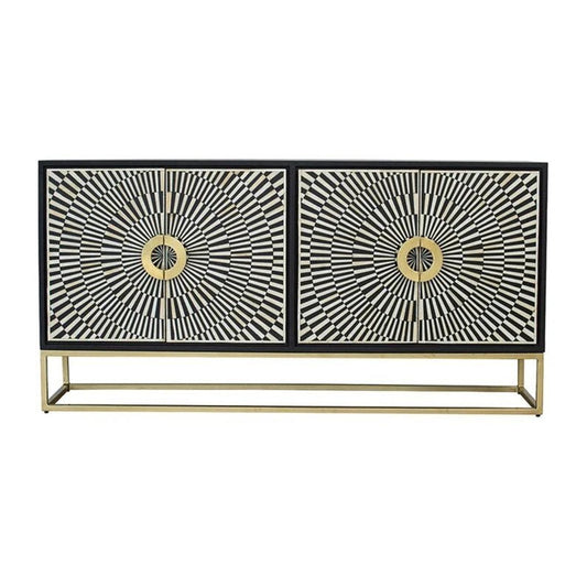 Handmade Bone Inlay Striped Pattern Sideboard with Four Door | Buffet Table