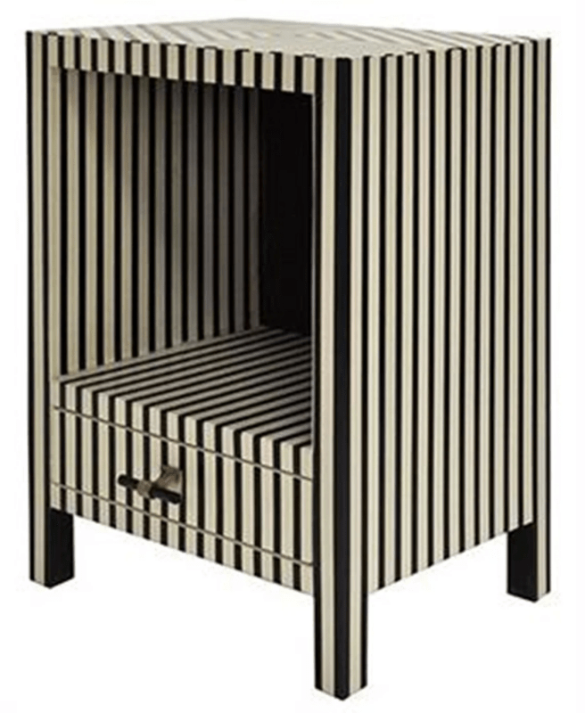 Handmade Bone Inlay Wooden Striped Pattern Bedside Table | Nightstand with 1 Drawer Furniture