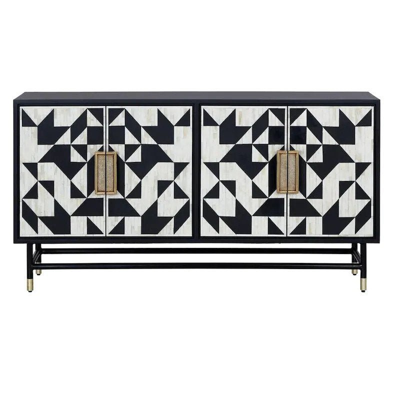 Handmade Bone Inlay Wooden T.V Unit  |  Media Console Table with Four Door Furniture