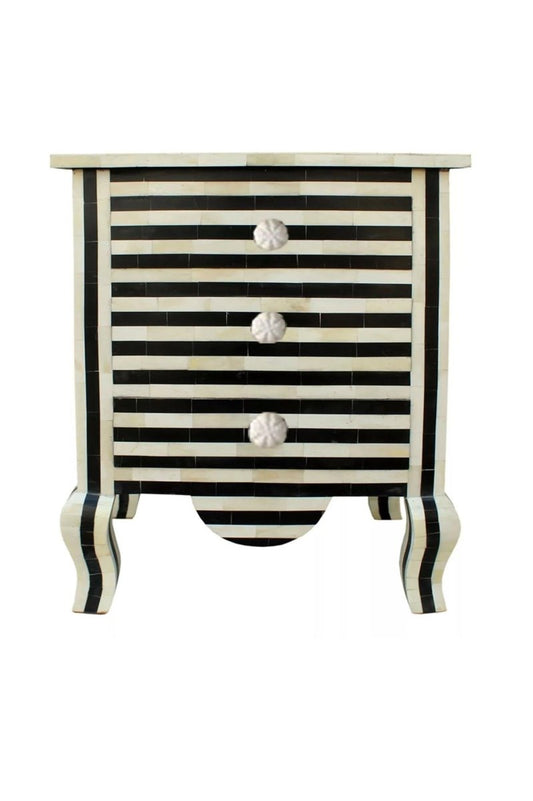 Handmade Bone Inlay Zebra Design Nightstand |Bedside Table in Black Color