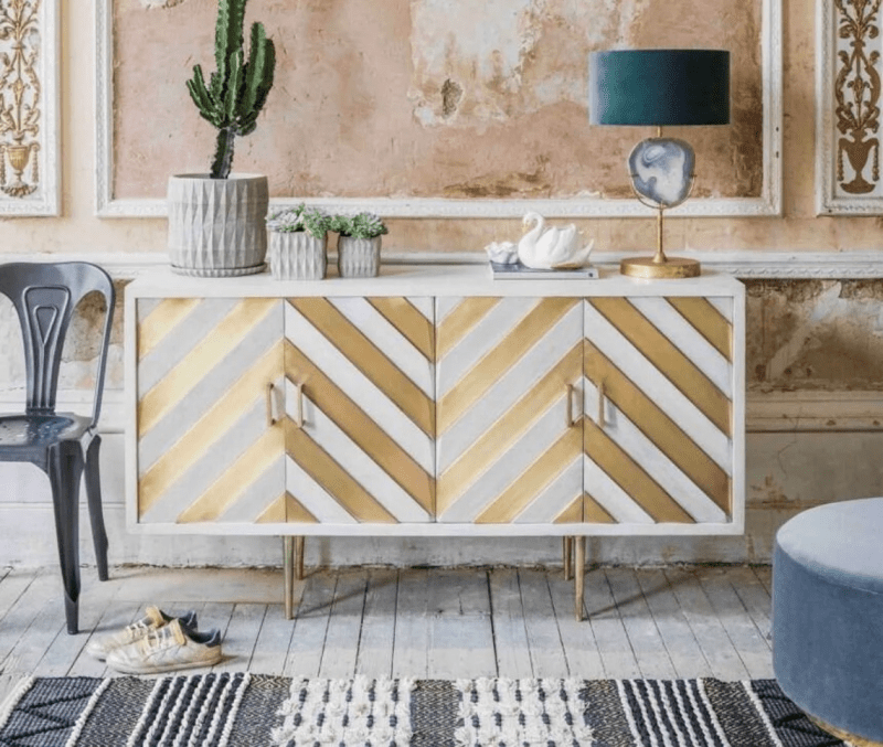 Handmade Brass embossed Sideboard | Chevron Brass, Gold and white Buffet Table