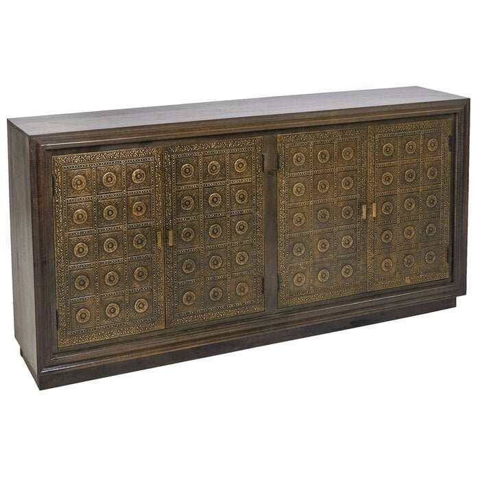 Handmade Brass Overlay Sideboard | Embossed Metal Buffet Table