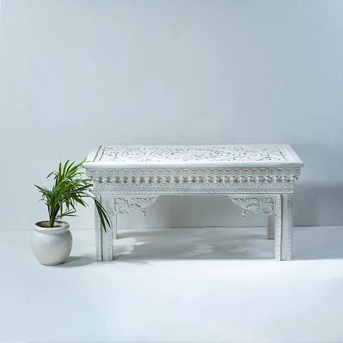 Hand Carved Console Table | White Color Entryway table