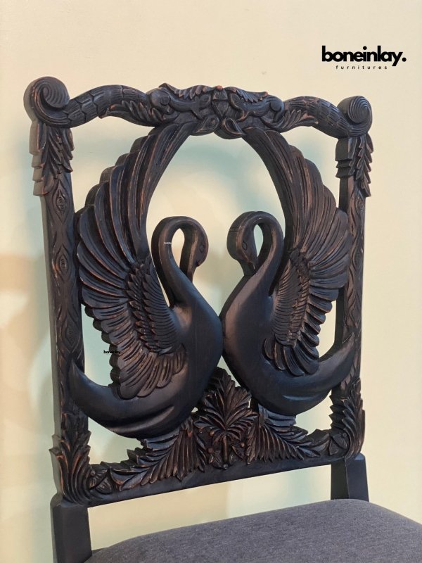 Hand Craved Black Menagerie Dining Swan Chair