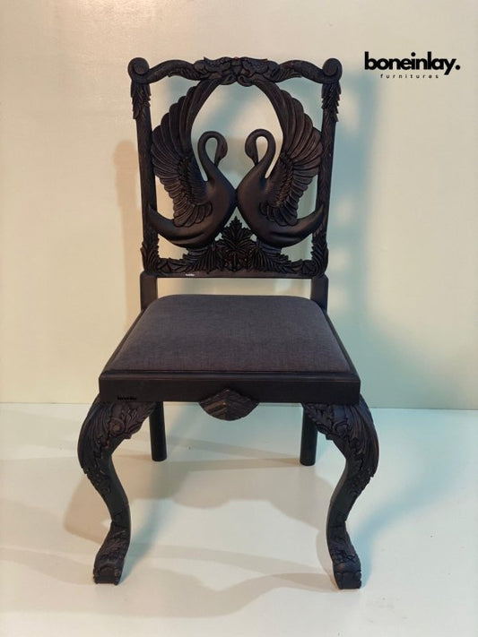 Hand Craved Black Menagerie Dining Swan Chair