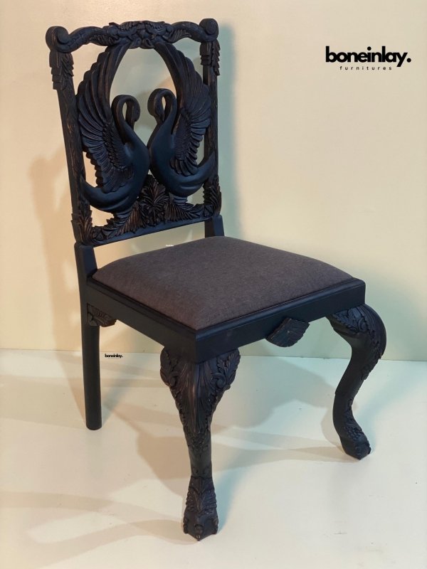 Hand Craved Black Menagerie Dining Swan Chair