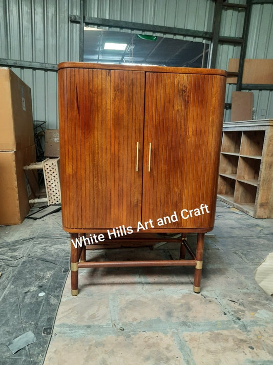 Hand Carved Deluxe Tamboured Bar Cabinet | Wooden Cabinetry Furniture