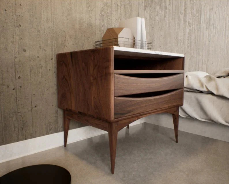 Handmade Designer Solid Wooden Nightstand with two drawers and One Shelf