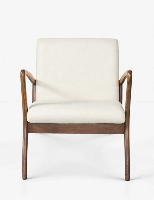 Handmade Designer Wooden Polished Indoor and Outdoor Chair with White Fabric