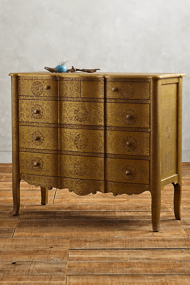 Handmade Embossed Chest of Five Drawers | Embossed Brass Metal Dresser