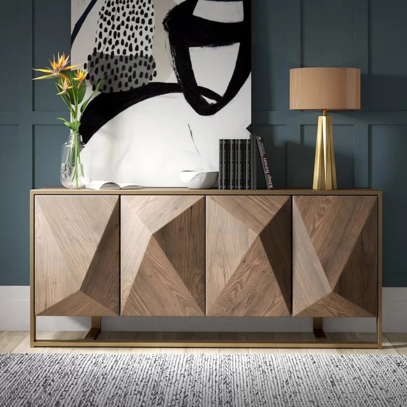 Handmade Embossed Metal Brass Sideboard Buffet