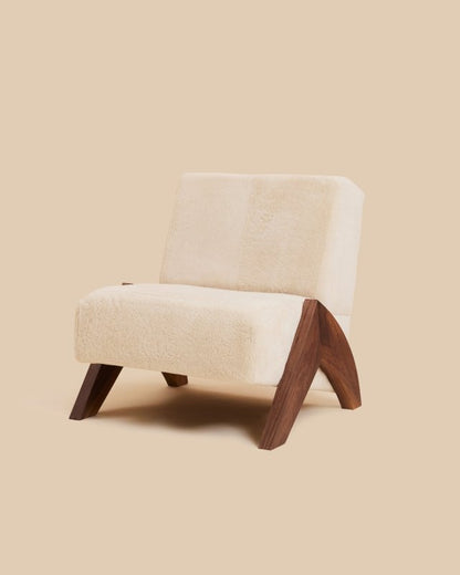 Handmade Enzo Faux Sherpa Chair with Walnut Finish