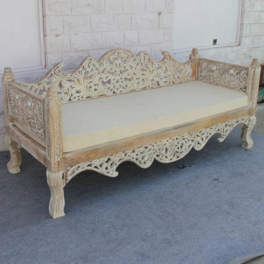 Hand Carved Garden Maharajah Indian Daybed | Wooden Sofa