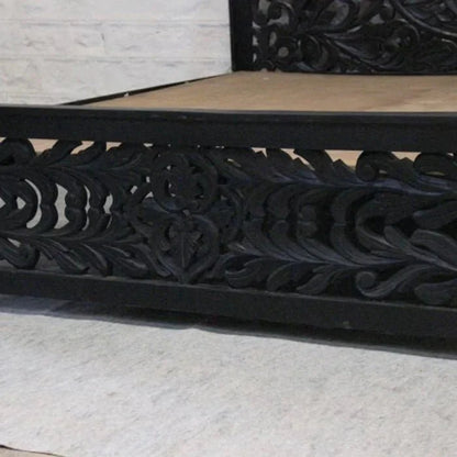 Hand Carved Wooden Bed Antique Indian Design Queen and King Size Bed