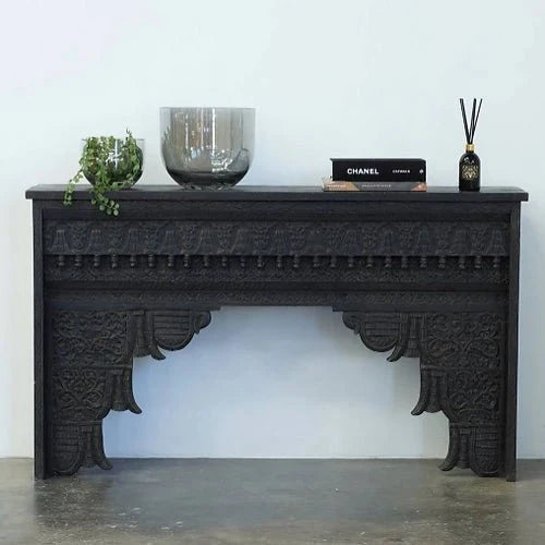 Hand Carved Console Table | Indian Black Console Table