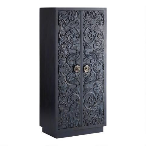 Handmade Hand Carved Indian Traditional Fish Nairi Design Armoire Closet