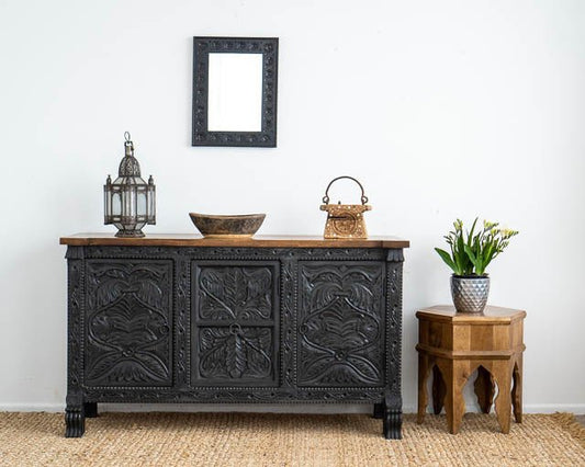 Hand-Carved Maharaja Charcoal Wooden Sideboard