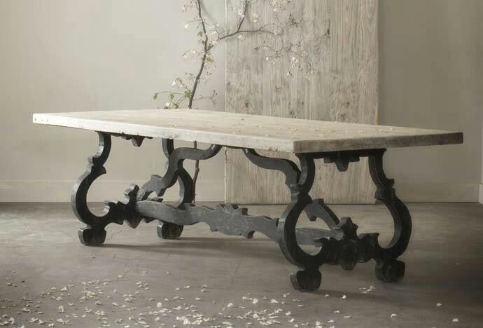 Hand Carved Rectangle Pedestal Dining Table with Scroll Legs in Natural Finish