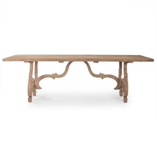 Hand Carved Rectangle Pedestal Dining Table with Scroll Legs in Natural Finish