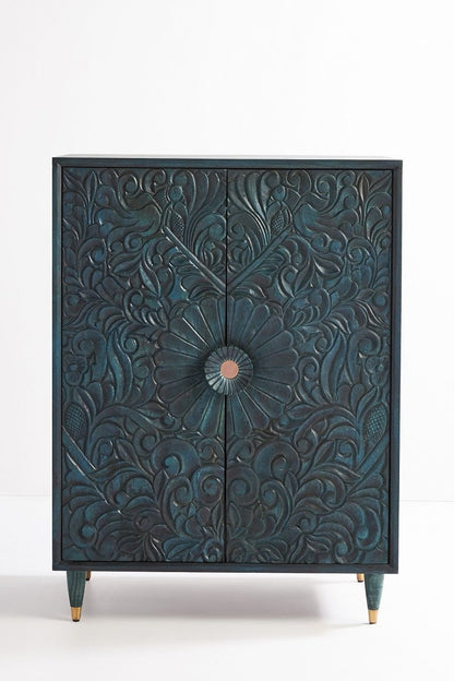 Hand-Carved Wooden Gulliver Armoire Closet Indigo Color