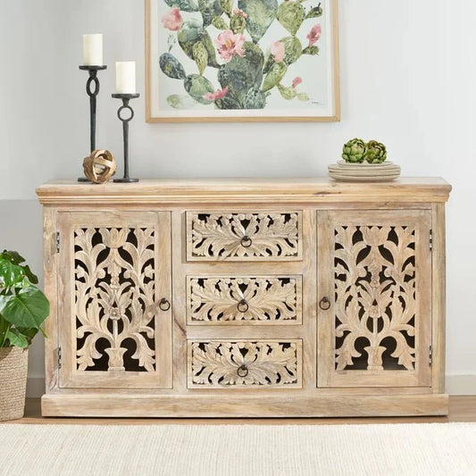 Hand-carved Wooden Sideboard | Indian Design Buffet Table