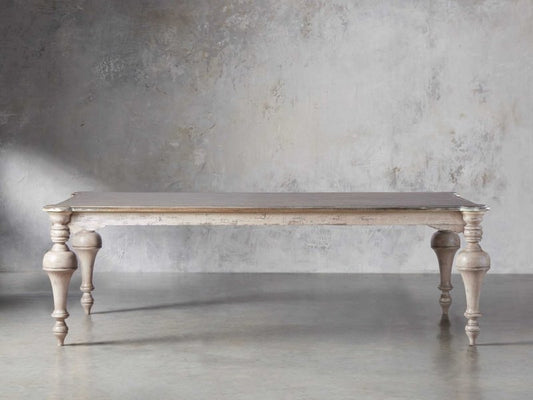 Hand Caved Rectangle Dining Table | Indian Antique White Dining Table