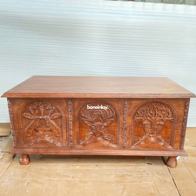 Hand Carved Rectangular Menagerie Coffee Table