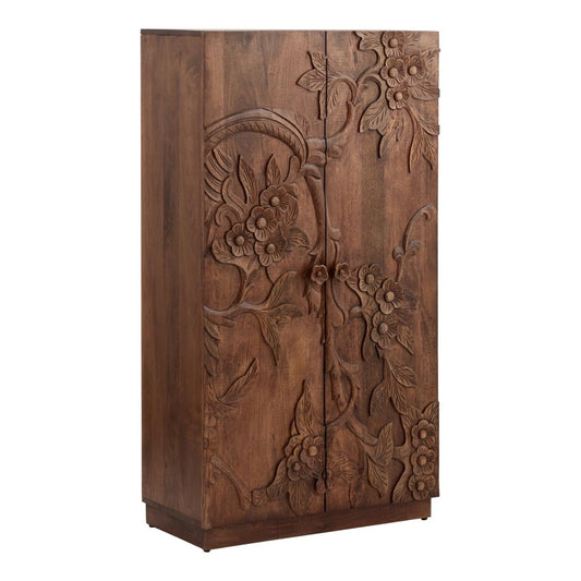 Hand Carved Solid Wooden Floral Armoire Closet