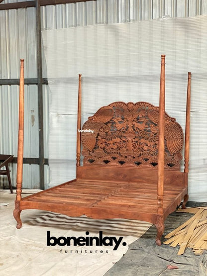 Hand Carved Woodland Four Poster Bed