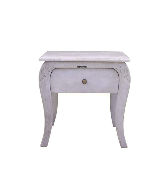 Hand Craved Menagerie White Color Nightstand